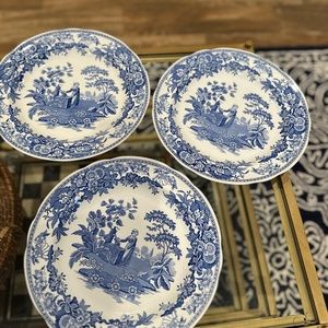 Spode The Blue Room Collection Girl At Well 3 Dinner Plates 10.5" RARE